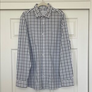 NWOT Mizzen+Main White and Blue Plaid Leeward Dress Shirt Men's XL Trim Fit